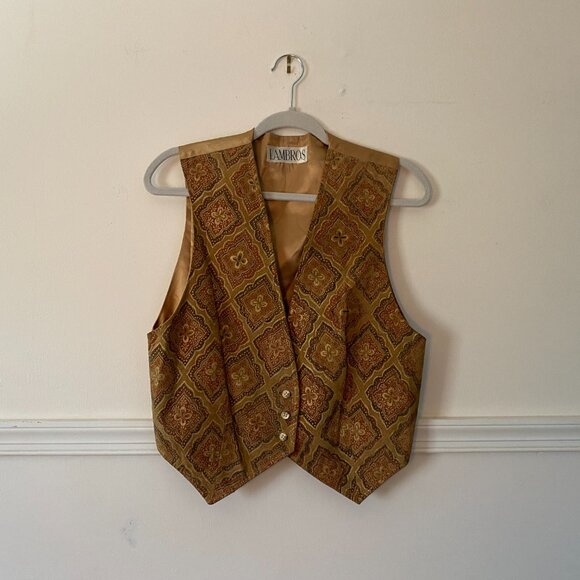 Lambros Vintage Printed‎ Suede Vest Size Medium - Picture 1 of 5